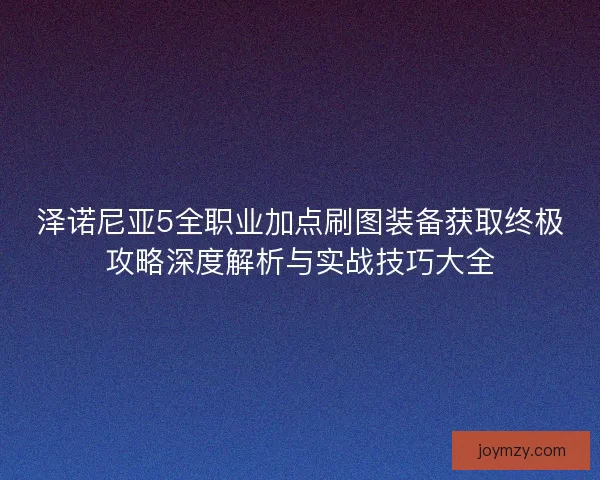 泽诺尼亚5全职业加点刷图装备获取终极攻略深度解析与实战技巧大全